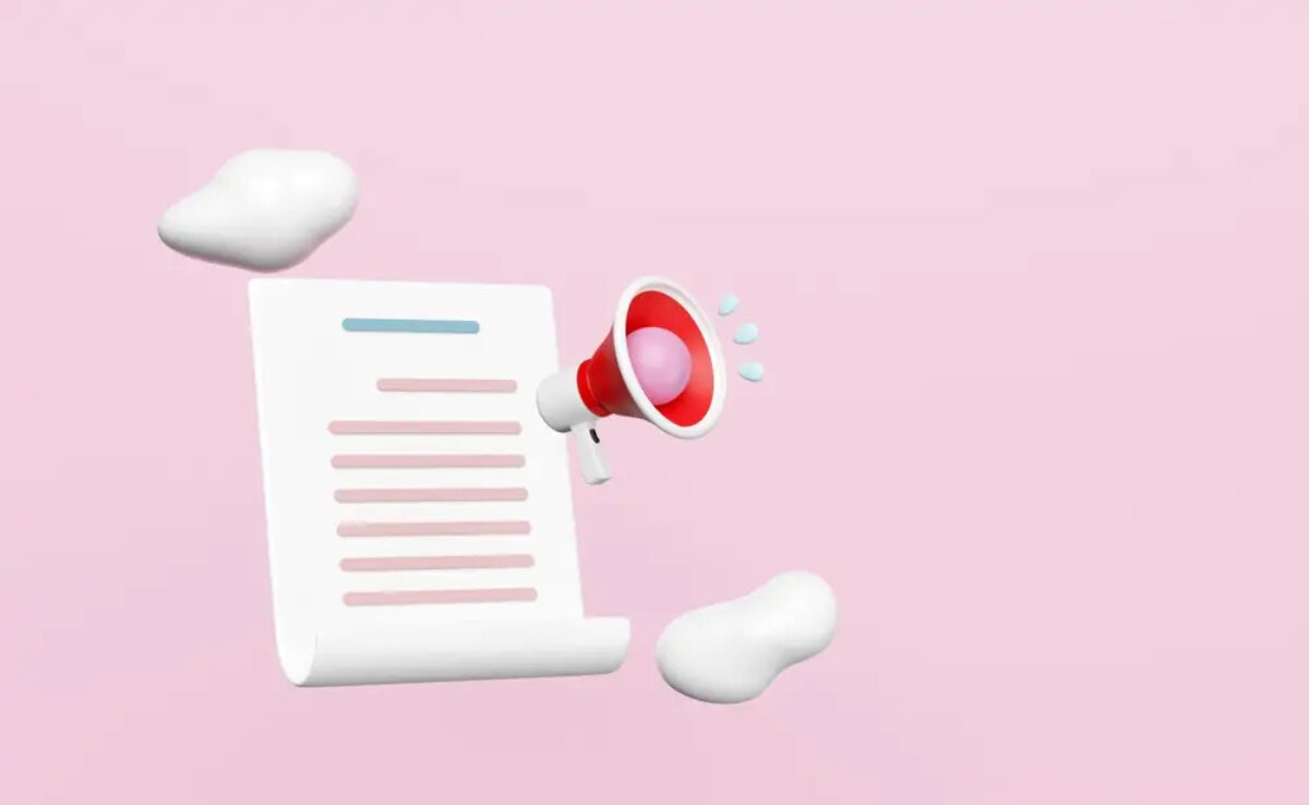 Cartoon of a floating megaphone in front of a document