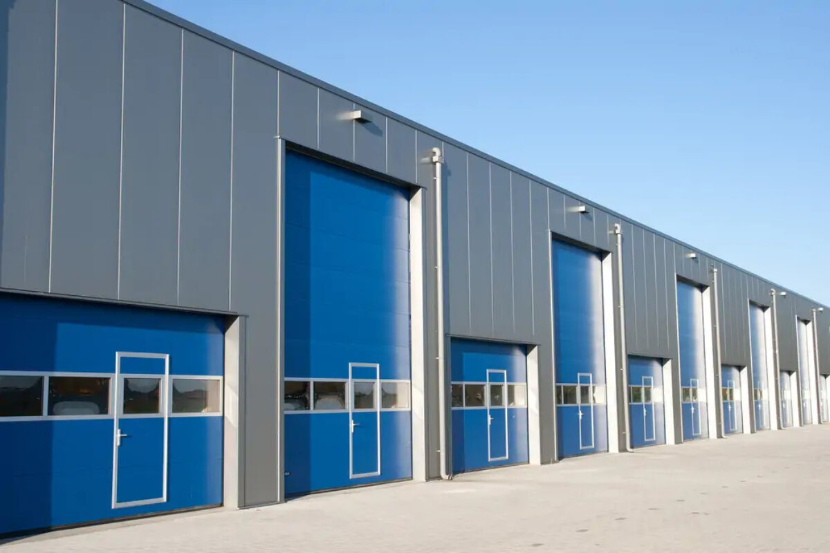 Industrial unit with roller shutter doors