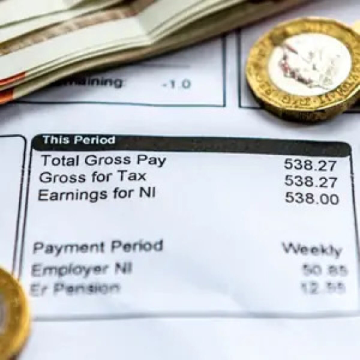 Payslip showing gross pay, tax and National Insurance contributions