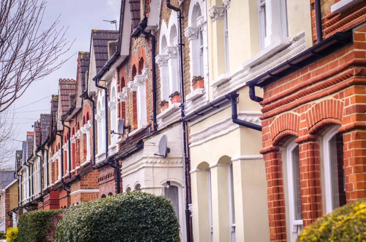 Close up of terraced properties on a residential street