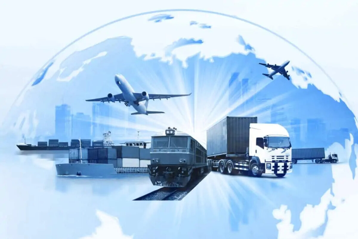 Montage of export transportation vehicles inside a globe