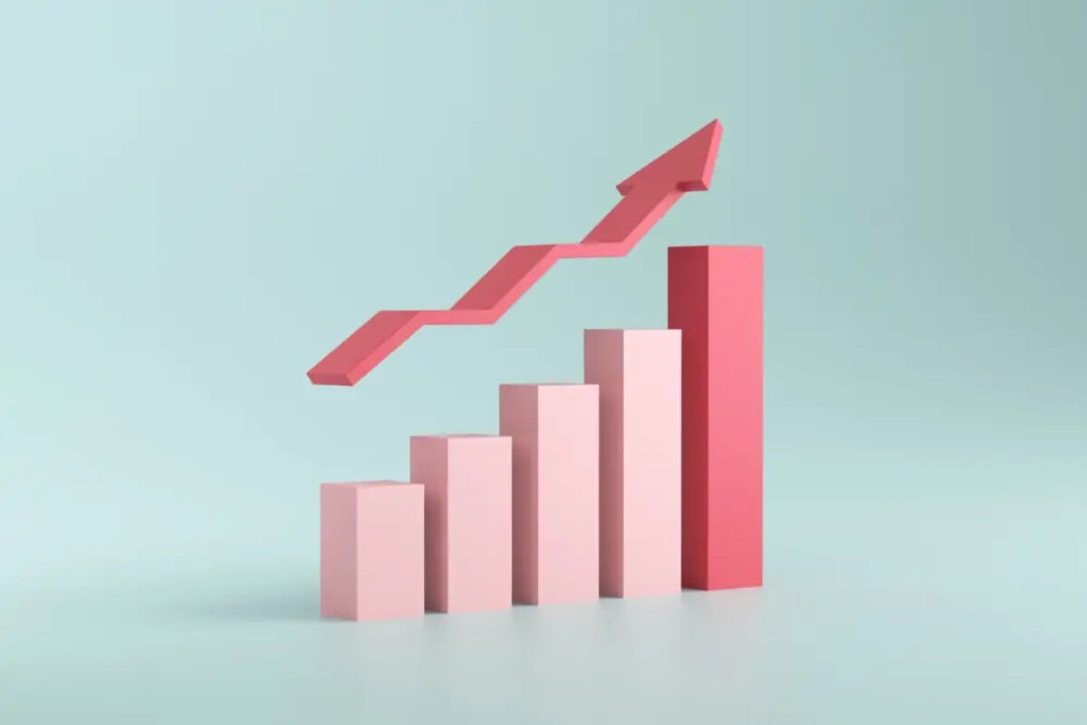 Cartoon of increasing bar chart with upwards arrow above
