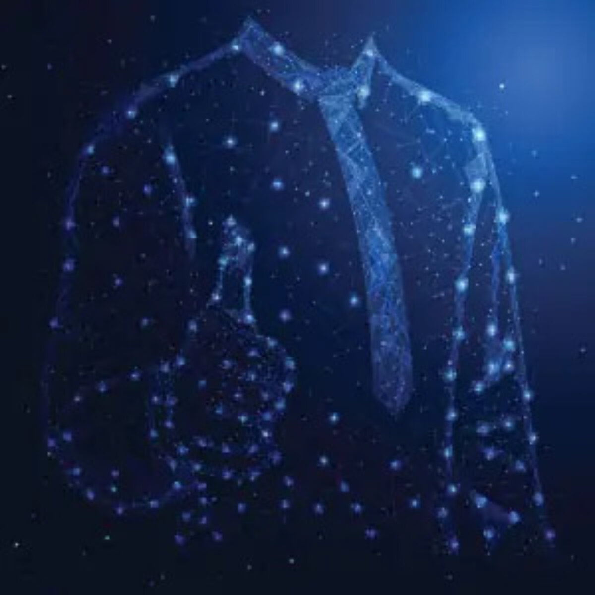 Silhouette of a businessman holding a thumbs up made from star and constellation graphics