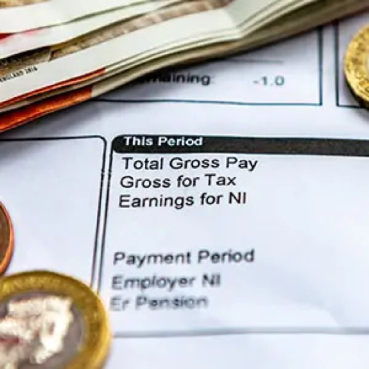Section of payslip showing gross pay, tax and National Insurance contributions