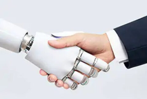 Human hand shaking robot hand