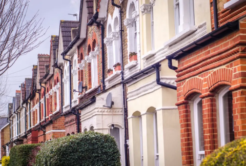 Close up of terraced properties on a residential street