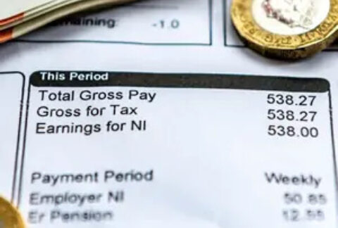 Payslip showing gross pay, tax and National Insurance contributions