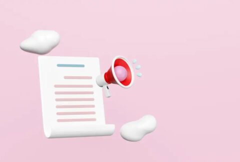 Cartoon of a floating megaphone in front of a document