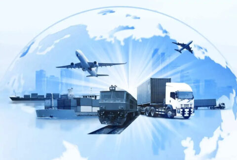 Montage of export transportation vehicles inside a globe