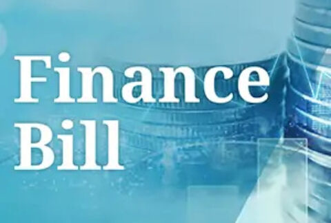 Two stacks of coins overlayed with 'Finance Bill' text