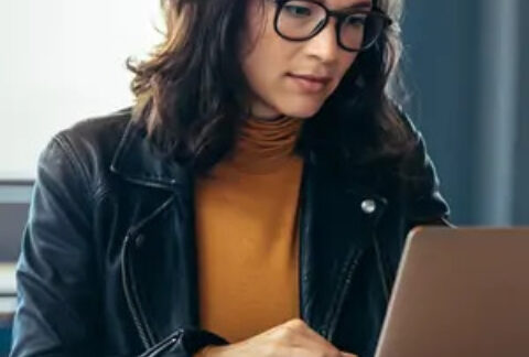 Woman working on laptop