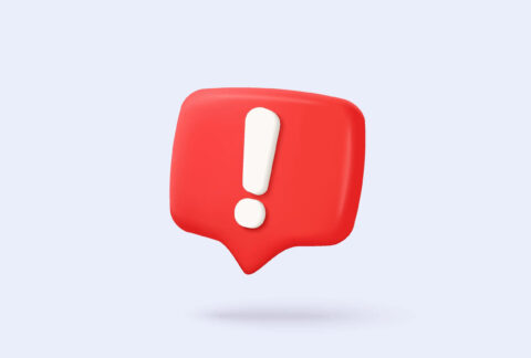 Cartoon of floating red speech bubble with white exclamation mark inside