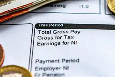 Section of payslip showing gross pay, tax and National Insurance contributions